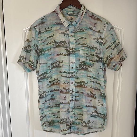 Marine Layer Other - Marine‎ Layer Palm Tree Beach Print Button Shirt Sleeve Shirt Mens Size Marge